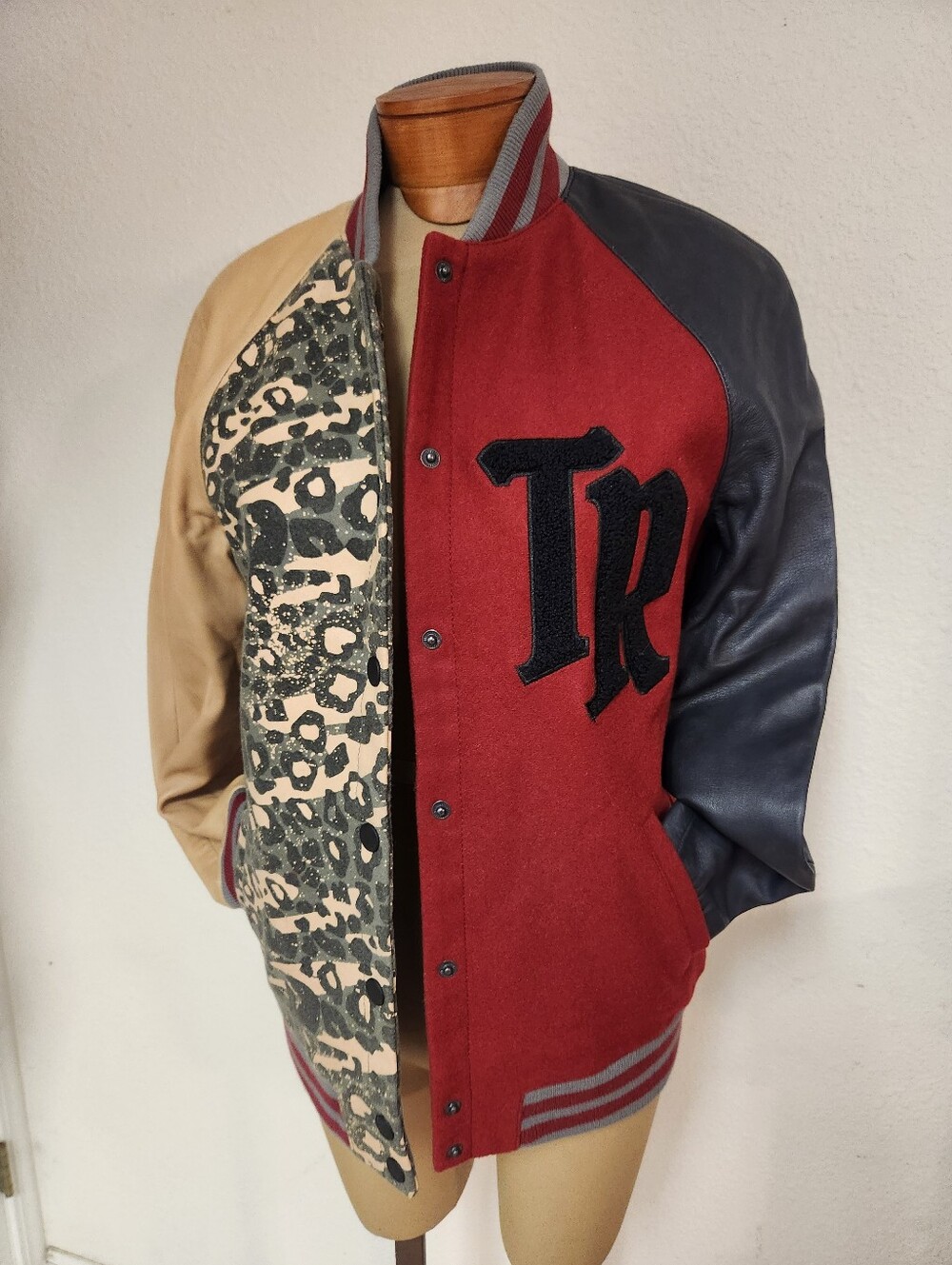 TRUE RELIGION Logo Letterman Leather Jacket Retail $329